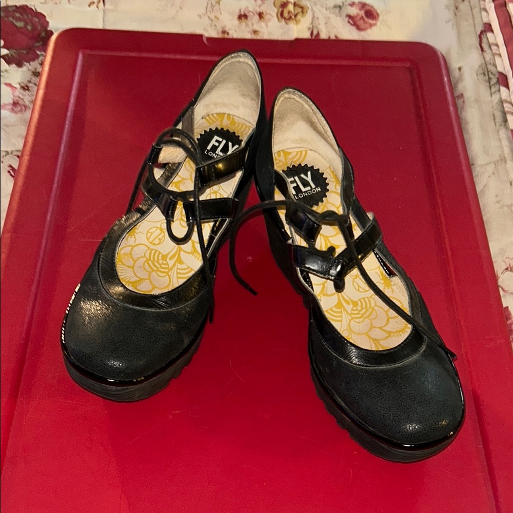 Fly London Black Flats with Double Strap